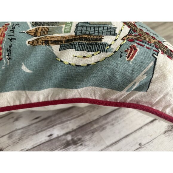 Alice Tait New York City Map Printed Embroidered Pillow Feather Filled 13” X 20” - Picture 7 of 15